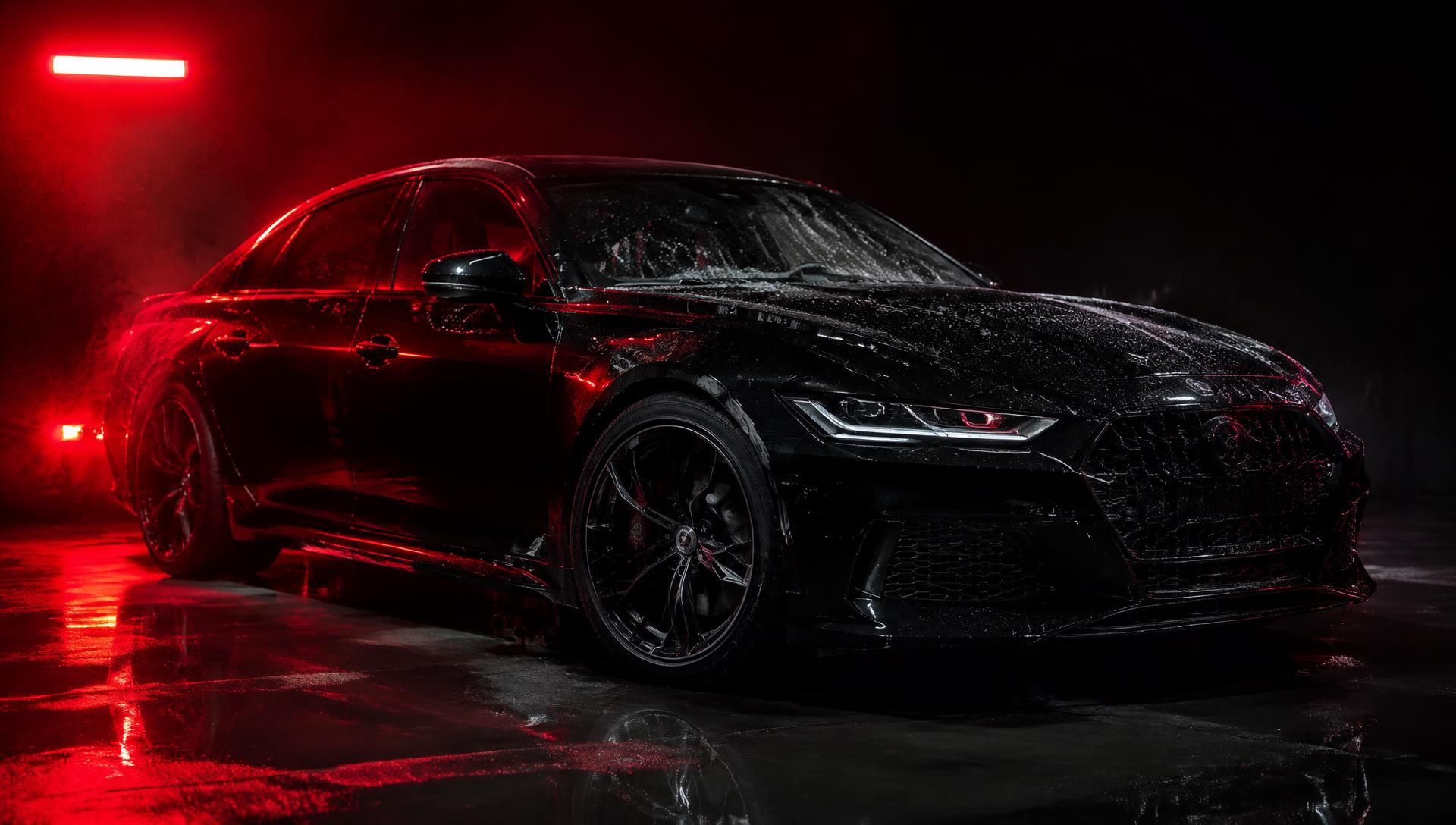 Glanzende zwarte auto na detailing